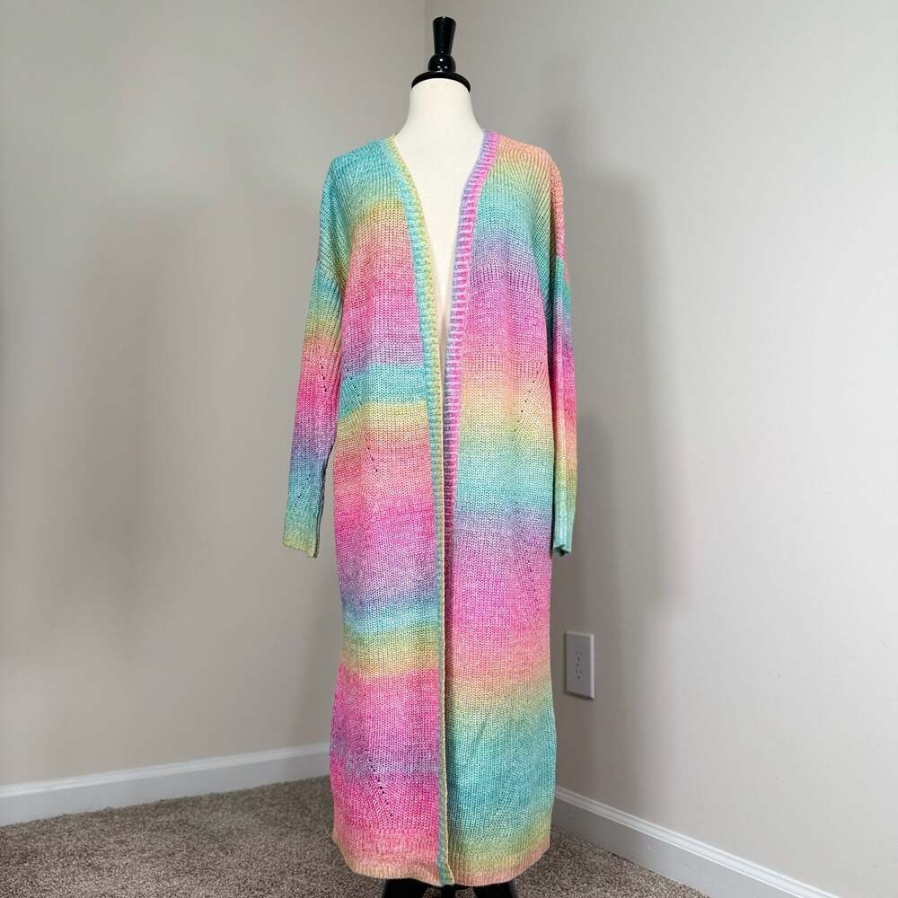 Torrid Size 1 Rainbow Ombre Duster Cardigan Pride Pastel Open Front Sweater